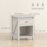 HOMCOM Bedside Table, Farmhouse Nightstand with with Drawer and Storage Shelf, Night Table for Bedroom, White(m-3)