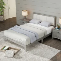 HOMCOM Full Bed Frame with Headboard Full Size Platform Bed Frame with Wooden Slats No Box Spring Needed Easy Assembly Gray(m-9)