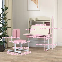 Qaba Kids Desk and Chair Set with Tilt Desktop, Adjustable Height, Drawer and Shelves for Boys Girls Ages 3-12, Pink(m-3)