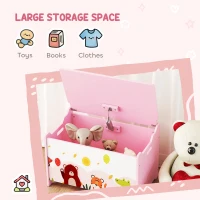 Qaba Kids Storage Chest with Lid, Toy Box Organizer with Safety Hinges for Playroom, Bedroom, Living Room, Pink(m-4)
