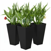 Outsunny Tall Planters for Outdoor Plants Set of 3, 28 In Taper Planters with Drainage Holes, Indoor Grande Plant Pots, Front Porch Decor (Black)(m-1)