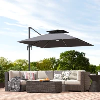 Outsunny 8' Cantilever Patio Umbrella with LED Lights, 360°Rotation, Tilt & Height Adjustment, Crank, Cross Base, Dark Grey(m-10)