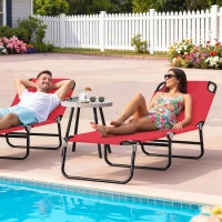 Outsunny Folding Chaise Lounge Pool Chairs, Outdoor Sun Tanning Chairs with 5-Level Reclining Back, Steel Frame for Beach, Yard, Patio, Red(m-10)