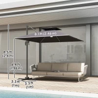 Outsunny 8' Cantilever Patio Umbrella with LED Lights, 360°Rotation, Tilt & Height Adjustment, Crank, Cross Base, Dark Grey(m-3)