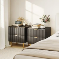 HOMCOM Bedside Table Set of 2, Modern Nightstand with 2 Drawers, Side End Table with Metal Legs for Living Room, Bedroom, Black(m-1)