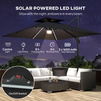 Outsunny 8' Cantilever Patio Umbrella with LED Lights, 360°Rotation, Tilt & Height Adjustment, Crank, Cross Base, Dark Grey(m-4)