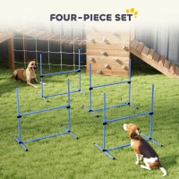 PawHut Set of 4 Dog Agility Training Equipment Adjustable Jump Bar Pet Exercise Kit with Carrying Bag (Blue)(m-5)