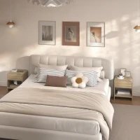 HOMCOM Nightstand Set of 2, Modern Bedside Table with Rounded Corners, Nightstand with Drawer and Open Shelf, Natural Wood(m-8)