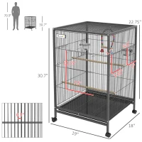 Pawhut Metal Bird Cage with Stand for Parrots, Lovebirds, Finches, Gray(m-3)