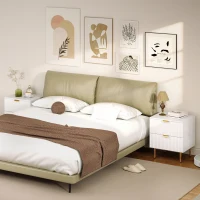 HOMCOM Bedside Table, Modern Nightstand with 2 Drawers, Side End Table with Metal Legs for Living Room, Bedroom, White(m-9)