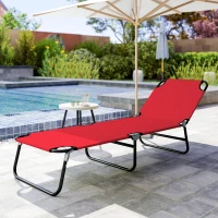 Outsunny Folding Chaise Lounge Pool Chairs, Outdoor Sun Tanning Chairs with 5-Level Reclining Back, Steel Frame for Beach, Yard, Patio, Red(m-8)