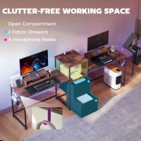 HOMCOM 96 Inch Gaming Desk, Dual Computer Desk for 2 Person with Power Outlets and Monitor Stands, Rustic Brown(m-7)