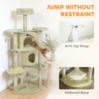 PawHut 62" Cat Tree with Scratching Post, 2 Condos, Hammock, Perches, Plush, Pompoms, for Indoor Cats, Beige(m-9)