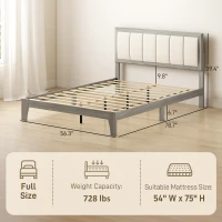 HOMCOM Full Bed Frame with Headboard Full Size Platform Bed Frame with Wooden Slats No Box Spring Needed Easy Assembly Gray(m-3)