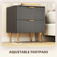 HOMCOM Bedside Table Set of 2, Modern Nightstand with 2 Drawers, Side End Table with Metal Legs for Living Room, Bedroom, Black(m-7)