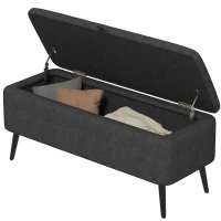 HOMCOM 40" Ottoman with Storage, Linen Upholstered Storage Ottoman Bench with Steel Legs for Living Room, Bedroom Black(m-2)