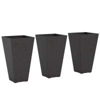 Outsunny 28" Tall Planters, Set of 3 Plastic Flower Pots with Marble Finish and Drainage Holes, Stackable Taper Planters, Brown
