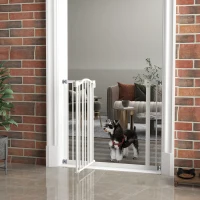 PawHut Extra Tall Dog Gate with Door, Pressure Fit, Auto Close, Double Locking for Doorways Hallways Stairs, 29"-37", White(m-8)