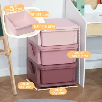 Qaba 3 Tier Kids Toy Organizer and Storage Bins with 3 Plastic Drawers, Pink(m-3)