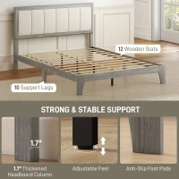 HOMCOM Full Bed Frame with Headboard Full Size Platform Bed Frame with Wooden Slats No Box Spring Needed Easy Assembly Gray(m-6)
