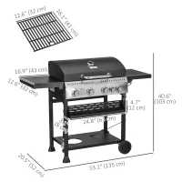 Outsunny 40,000 BTU Propane Gas Grill BBQ Cart with 4 Main Burners, 1 Side Burner, with Warming Rack, Side Prep Tables, Black(m-3)