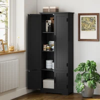 HOMCOM 60" 4-Door Storage Cabinet Multi-Storey Large Space Pantry with Adjustable Shelves Black(m-1)