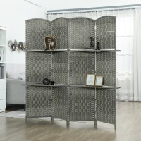 HOMCOM 6 FT Privacy Screen, 4 Panel Room Divider with Shelves for Living Room Bedroom Home Office, Grey(m-8)