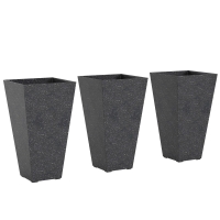 Outsunny 28" Tall Planters, Set of 3 Plastic Flower Pots with Marble Finish and Drainage Holes, Stackable Taper Planters, Black