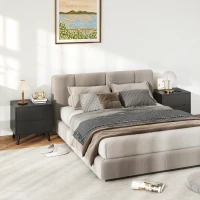 HOMCOM Nightstands Set of 2, Bedside Table with 2 Drawers, Modern Side End Table with Solid  Wood Legs for Bedroom, Black(m-9)