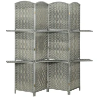 HOMCOM 6 FT Privacy Screen, 4 Panel Room Divider with Shelves for Living Room Bedroom Home Office, Grey(m-2)