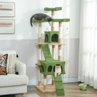 PawHut 68-inch Multi-Level Cat Scratching Tree Kitty Activity Center Post Tower Condo Pet Furniture w/ Toy Green(m-1)