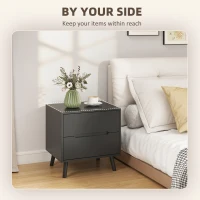 HOMCOM Nightstands Set of 2, Bedside Table with 2 Drawers, Modern Side End Table with Solid  Wood Legs for Bedroom, Black(m-4)
