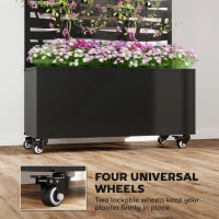 Outsunny Metal Planter Box with Trellis, Raised Garden Bed with Twigs Slatted Cut-Out Privacy Screen and Wheels(m-6)