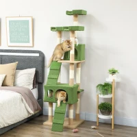 PawHut 68-inch Multi-Level Cat Scratching Tree Kitty Activity Center Post Tower Condo Pet Furniture w/ Toy Green(m-8)