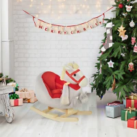 Qaba Kids Ride-On Rocking Horse Toy, Rocker with Lullaby Song, Hand Puppets & Soft Plush Fabric for Children 18-36 Months, Gray(m-2)