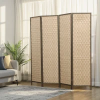 HOMCOM 6 FT Room Divider, 4 Panel Folding Privacy Screen, Lightweight Handwoven Freestanding Partition for Home Office, Brown(m-10)