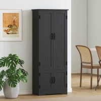 HOMCOM 60" 4-Door Storage Cabinet Multi-Storey Large Space Pantry with Adjustable Shelves Black(m-8)