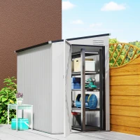 Outsunny 4.3' x 6.3' Outdoor Storage Shed Lean to Shed Outdoor Metal Tool Shed with Lockable Door and Air Vents, Dark Grey(m-1)