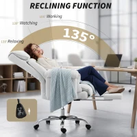 HOMCOM High Back Office Chair, Reclining Desk Chair with Footrest, High Resilience Foam, Rolling Wheels, Cream White(m-6)