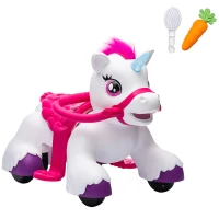 Qaba 12V Unicorn Ride on Horse with Carrot Toy, Comb, Animal Sounds, for Girls Boys Aged 1.5-3 Years Old(m-11)