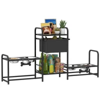 PawHut 3 Height Adjustable Dog Bowl Stand with 2 Feeding Stations, Toy Bin Basket, Black(m-11)