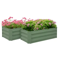 Outsunny Set of 2 Raised Garden Bed, Steel Elevated Planter Box for Flowers, Herbs, Succulents, 39"x20"x12", Green(m-11)