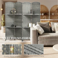 HOMCOM 6 FT Privacy Screen, 4 Panel Room Divider with Shelves for Living Room Bedroom Home Office, Grey(m-7)
