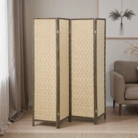HOMCOM 6 FT Room Divider, 4 Panel Folding Privacy Screen, Lightweight Handwoven Freestanding Partition for Home Office, Brown(m-9)