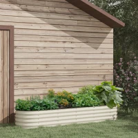 Outsunny 8 x 2 x 1.5 FT Galvanized Steel Raised Garden Bed, Metal Garden Bed Planter Box with Safety Edging, Cream White(m-8)