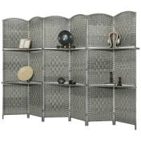 HOMCOM 6 FT Privacy Screen, 6 Panel Room Divider with Shelves for Living Room Bedroom Home Office, Grey(m-11)