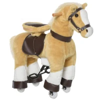 Qaba Ride on Horse, Plush Walking Horse Toy, Kids Riding Chair with Wheels for Kids 3-8 Years, Light Brown(m-1)