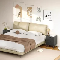 HOMCOM Modern Bedside Table Set of 2, Nightstand with 2 Drawers and Pine Wood Legs for Bedroom, Living Room, Black(m-7)