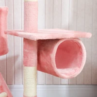 PawHut 94"-102" Floor to Ceiling Cat Tree High Cat Condo Scratching Post Activity Center Multi-Level Play House Pink(m-9)