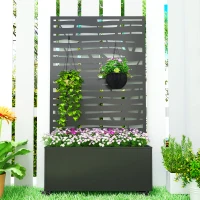 Outsunny Metal Planter Box with Trellis, Raised Garden Bed with Twigs Slatted Cut-Out Privacy Screen and Wheels(m-9)